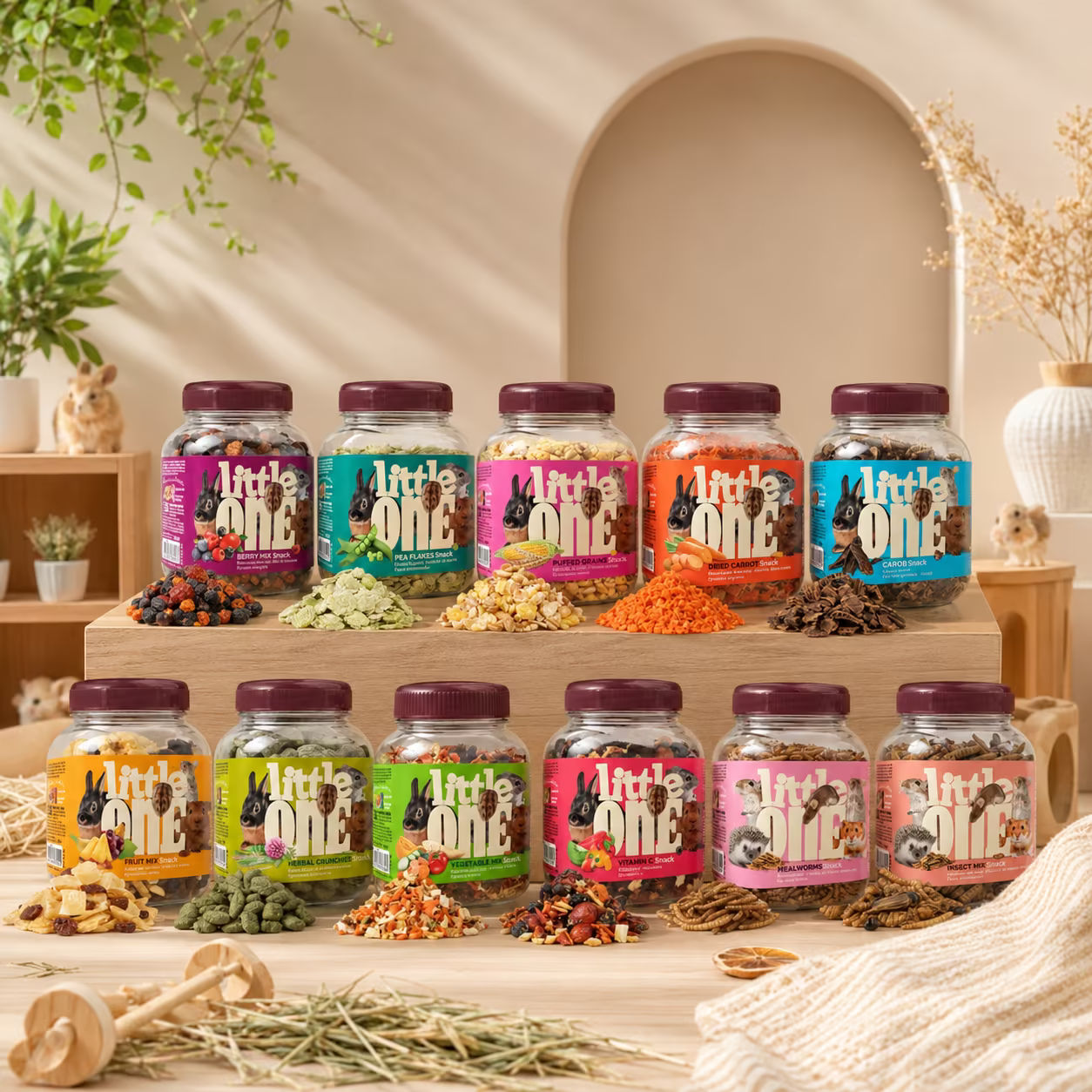 ขนมผลไม้อบแห้ง สำหรับกระต่ายและสัตว์ฟันแทะ ยกกระปุก Little One Snack