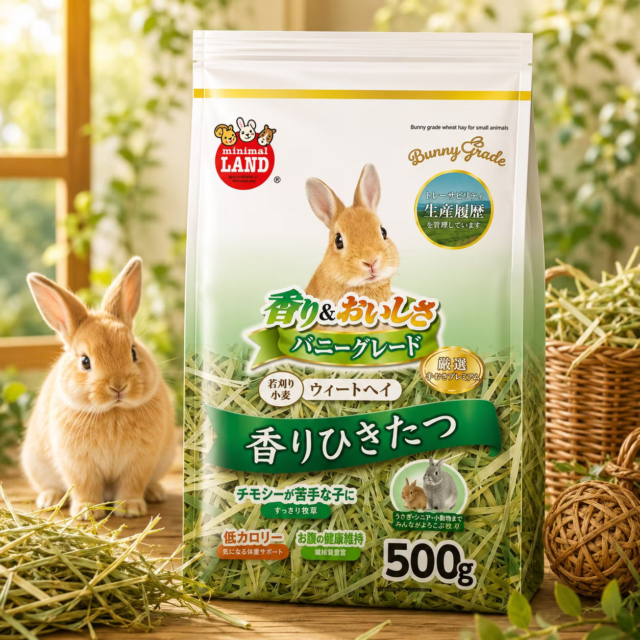 หญ้าวีทพรีเมียม (หญ้าแห้งข้าวสาลี) 500 g. Marukan
