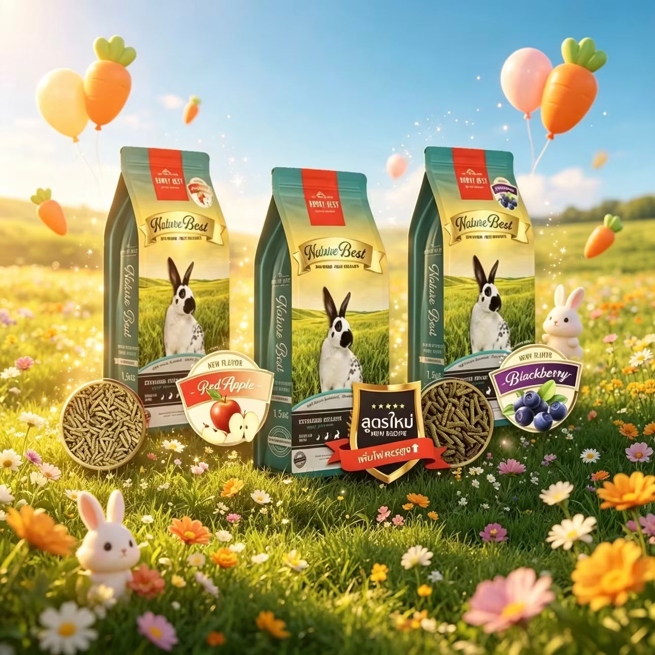 Nature Best อาหารเม็ดกระต่าย เสริมวิตามิน ขนาด 1.5 Kg มี 3 สูตร  Bunny best